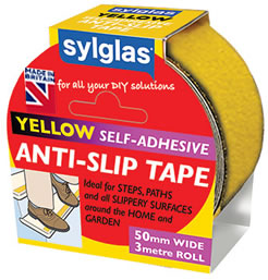 Anti-Slip Tape - A Self adhesive tape ideal for problem steps, decking or pathways around the house where people can lose their footing. A quick and cost effective solution which could save a slip or trip related accident. Available in black, yellow or clear